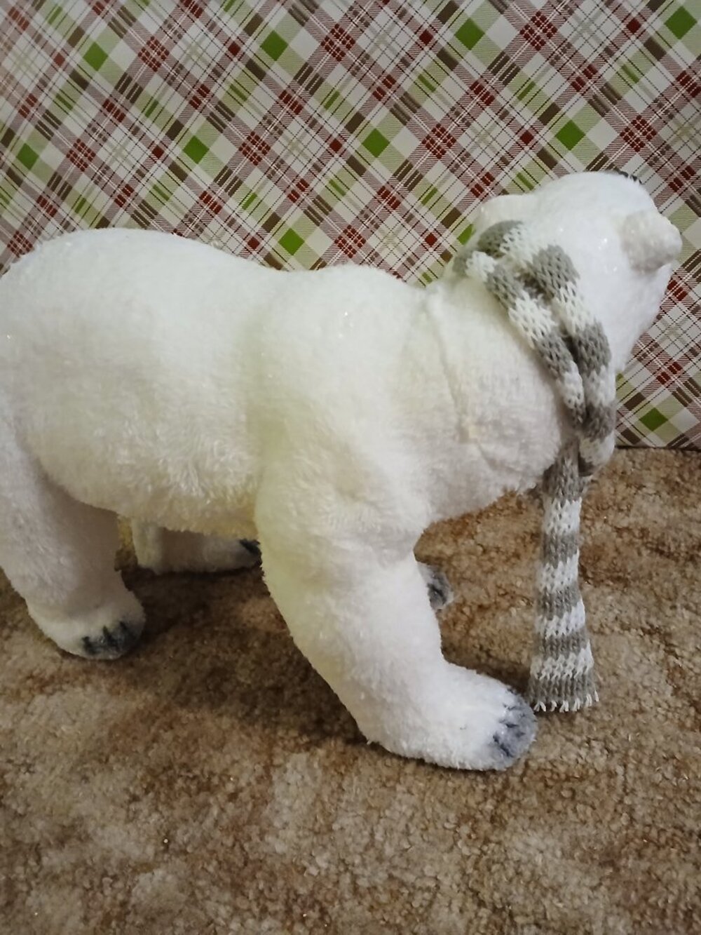 Faux Fur over Paper Mache Walking Polar Bear Indoor Christmas Winter Decoration - Picture 6 of 11